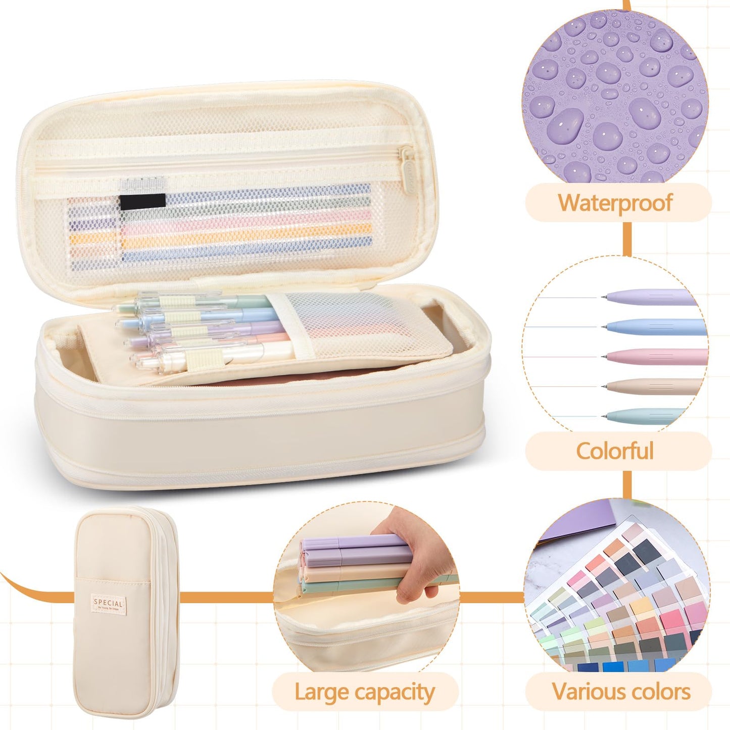 Trandraft 135 Pcs Book Annotation Kit with Pencil Case, 12 Pastel Highlighters, 11 Gel Pens, Fine Marker, 300 Transparent Sticky Notes, 2640 Index Tabs, Bible Study Supplies Kit(Classic,Beige)