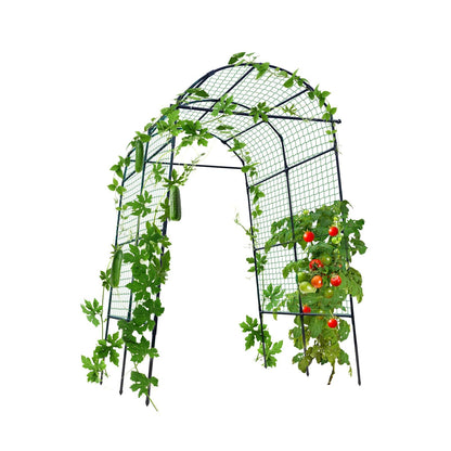 FOLLOOK Garden Arch Trellis for Climbing Plants Outdoor, 7.8 ft Tall Cucumber Trellis for Raised Bed, Plastic-Coated Metal Plant Support Vegetable Squash Pea Bean Grape Vine Arbor, Black