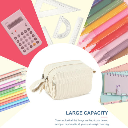 Bluboon Large Capacity Pencil Case Pencil Pouch Pen Case School Supplies Cute Corduroy Pencil Box Pencil Bag for Teen Girls Boys Women Mens Makeup Bag (Beige A)