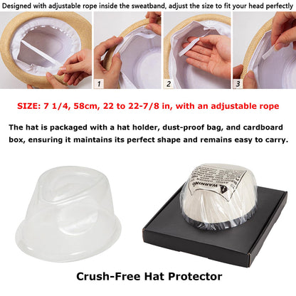 Straw Hat for Women Men - Summer Khaki Fedora Hat with Band Sun Hat for Travel
