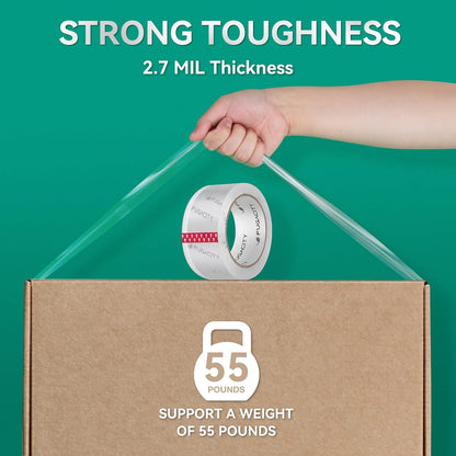 FugaCity Clear Packing Tape Refills (12 Rolls),Heavy Duty Packaging Tape for Moving Sealing, Moving Supplies Shipping Tape,2.7 Mil Thick, 2 in Wide,65 Yards Per Roll,Total 780 Yards