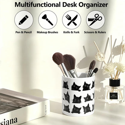 vnbsdwi Ceramic Pencil Holder for Desk Cute Pen Holder Black Cat Pencil Cup Pot Desk Organizer Large Capacity Ceramic Makeup Brush Holders Multifunctional Office Supplies for Home School