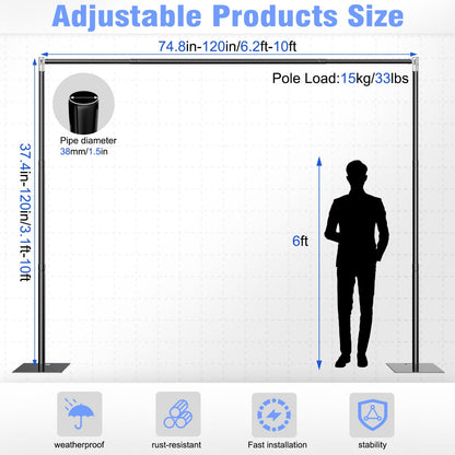 TOCRETOARE Pipe and Drape Backdrop Stand 10FT x 10FT, Adjustable Backdrop Stand Heavy Duty, Background Stand, Backdrop Stand for Parties, Photography, Wedding, Birthday Decoration