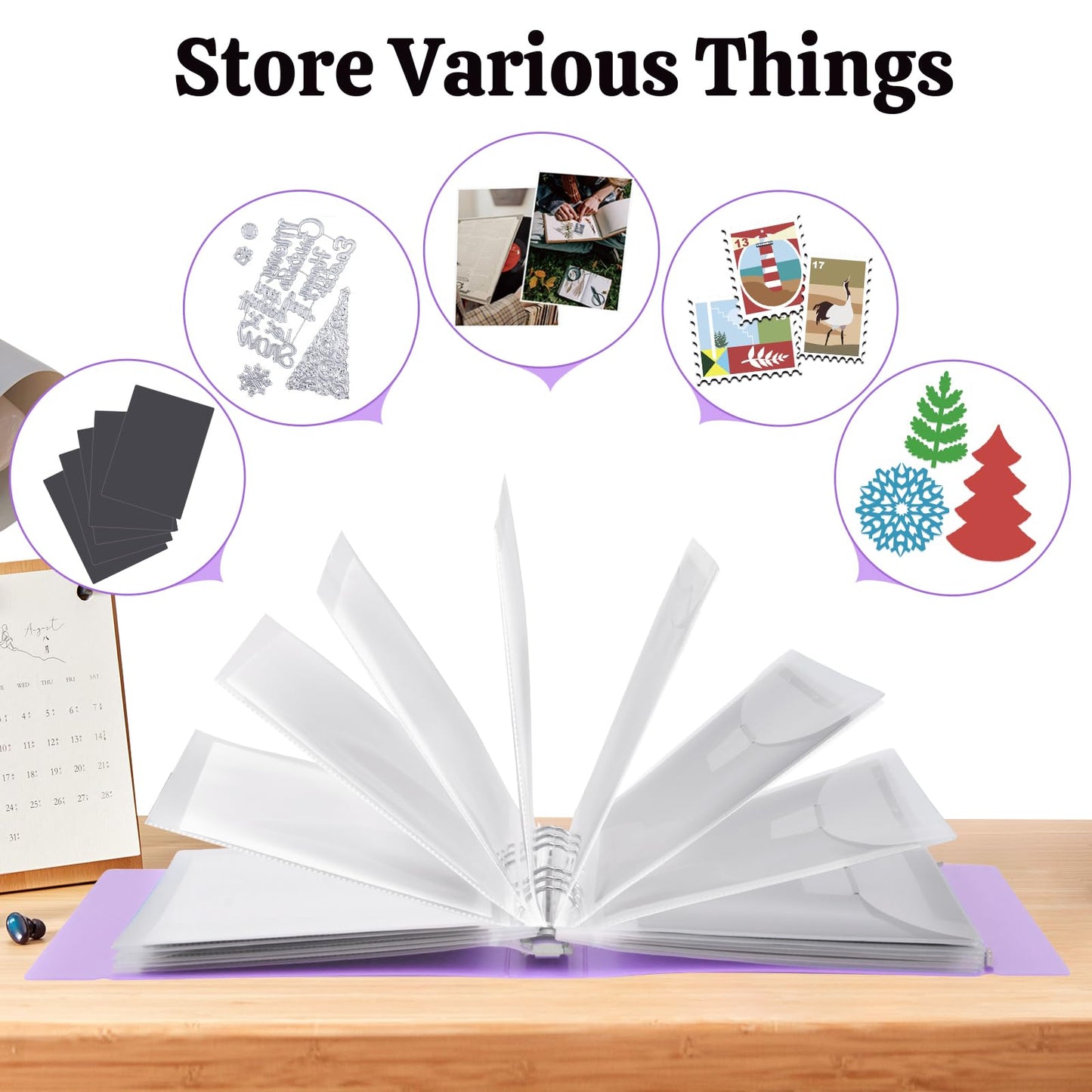 UNIMEIX 12 Pcs Magnetic Sheets for Die Storage with 1 Binder Cover, 2 in 1 Storage Stamp and Die Storage Bags Die Cut Storage Supplies(0.8 mm Thickness, Purple)