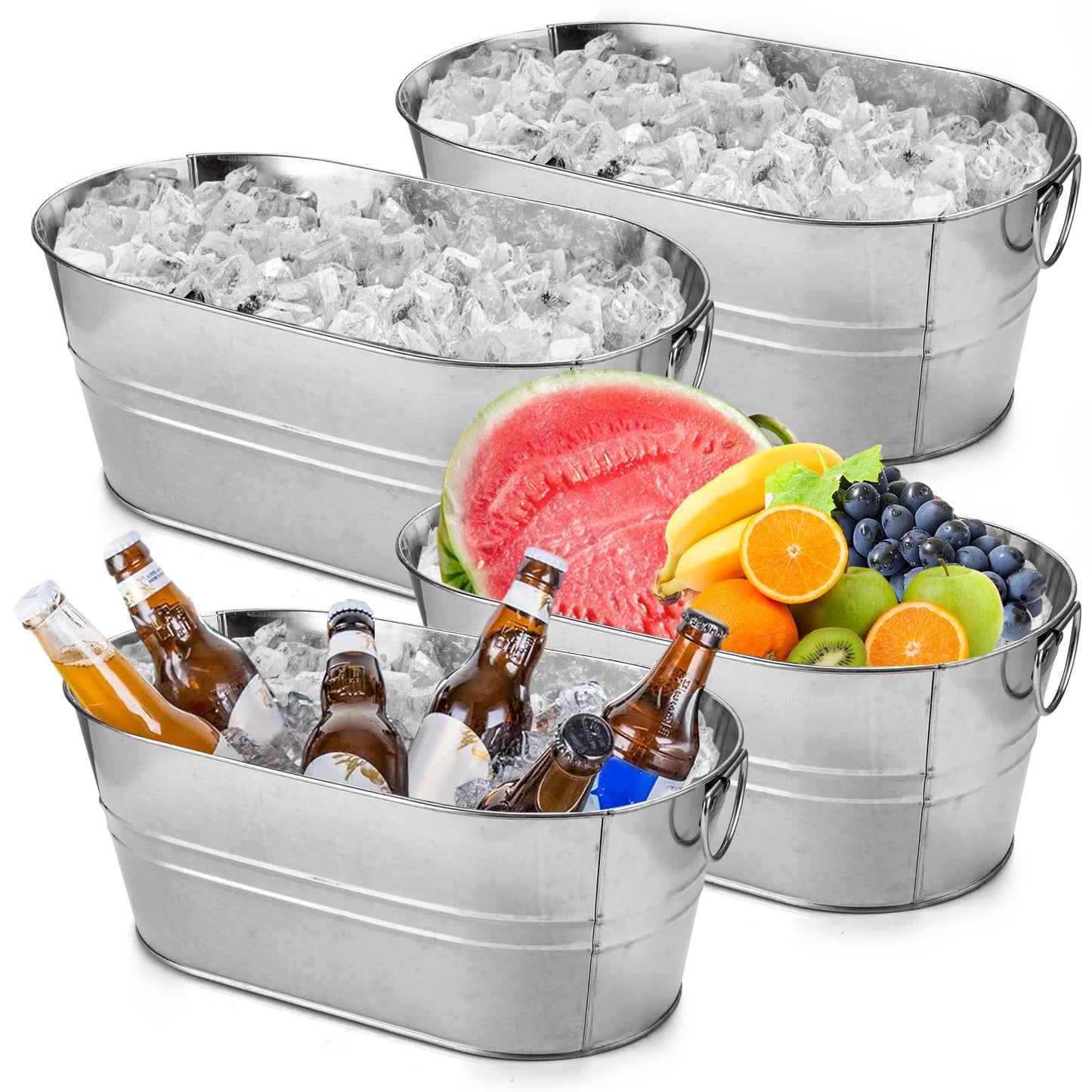 MIVIDE 4 Pack Galvanized Tub 3 Gallon Ice Bucket Large Metal Champagne Drink Bucket with Handles Galvanized Ice Buckets for Parties Mimosa Bar Cocktail Bar