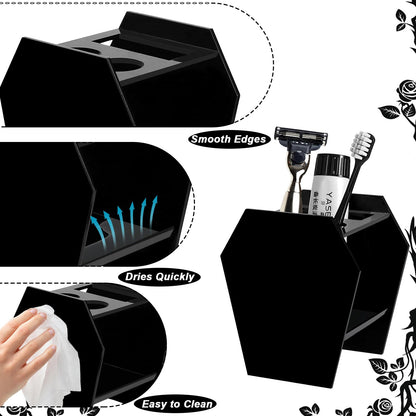 Gothic Decor Coffin Toothbrush Holders for Bathrooms - Black Acrylic Halloween Goth Bathroom Decor, Spooky Halloween 3 Slots Toothbrush and Toothpaste Holder, Halloween Decor Oddities and Curiosities