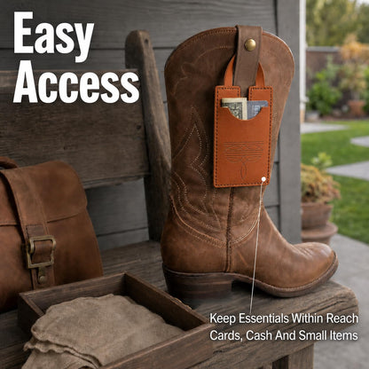 RJLCTH 2 Pcs Western Boot Wallet for Women, Brown/Black Leather Credit Card Holder, Snap Strap Insert for Standard Women's Western Boots, Casual Storage for Rodeos and Country Concerts