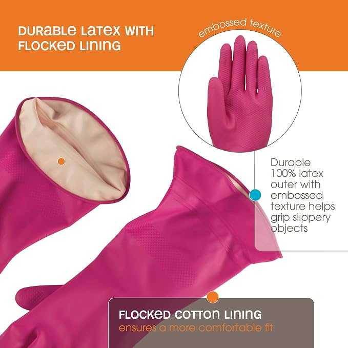 Casabella Premium Waterblock Reusable Household Cleaning Gloves, Medium (Pack of 2)