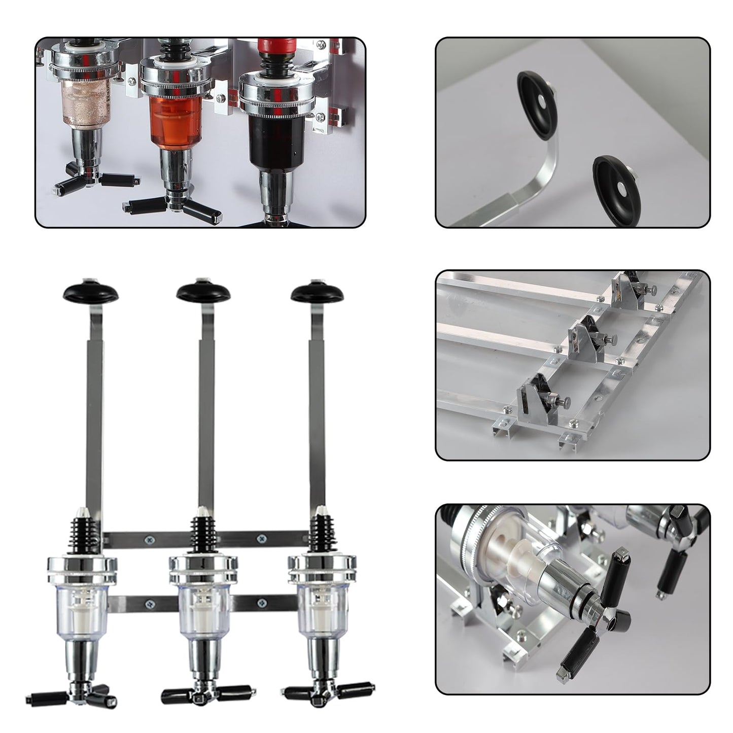 3 Bottle Wall Mounted Liquor Dispenser Bar Butler Bracket Solo Optic Spirit Wine Beer Alcohol Bottle Beverage Stand Revolving Nozzle Drinkware Set