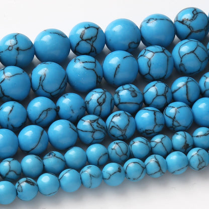30PCS 12MM Blue Turquoises Round Loose Beads Natural Gemstone Beads for Jewelry Making DIY Bracelet Necklace 15"