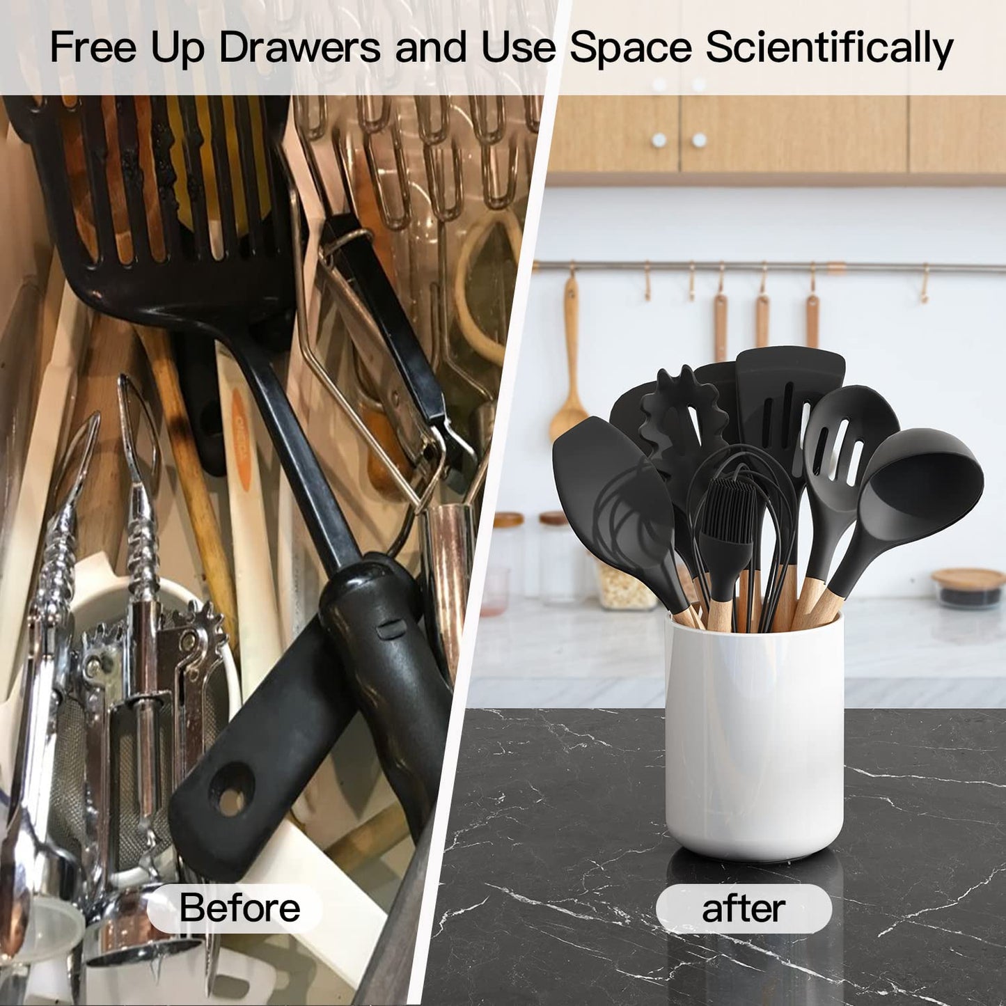 LATCHHOOK White Large Utensil Holder for Kitchen Counter, High 7.2” Glossy Ceramic Utensils Crock for Countertop, Spatula Cooking Utensil Holder Easy to Clean for Farmhouse 7.2×5.8 INCH