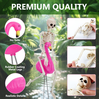 Simgoing 8 Pcs Halloween Skeleton Flamingo Decoration Outdoor Yard Ornament 15.7" Plastic Skeleton Decor with Posable Legs Flamingo Statue Decor for Yard Garden Lawn(Pink,M,Classic)