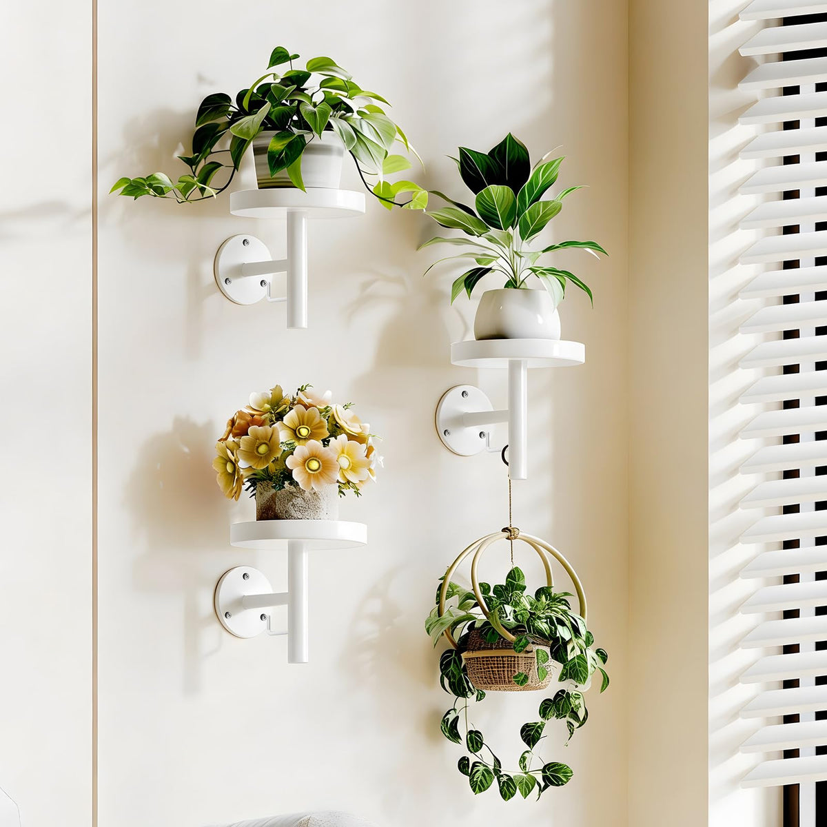 YUOROS 3 Pack Wall Planters for Indoor Plants Hanging Shelf Wall Mounted Plant Hanging Holder (White)