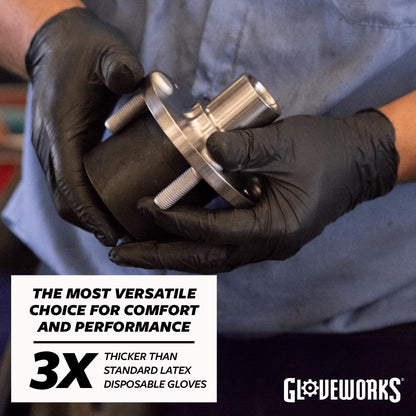 GLOVEWORKS Black Disposable Nitrile Industrial Gloves, 5 Mil, Latex & Powder-Free, Food-Safe, Textured, X-Large, Box of 100