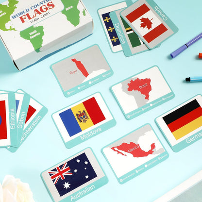244PCS Countries of The World Flags Flash Cards Country Continent Capitals Population Country Flag Geography Educational Cards Game Gift for Family & Adults All Countries Flags of The World