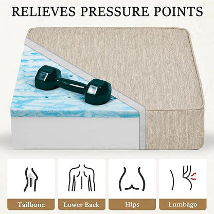 baibu 20x20x5 Inch Square Gel Memory Foam Recliner Cushions for Elderly, Dual-Layer Non-Slip Recliner Seat Cushion Suitable for Couch for Easy to Stand Up & Reduce Hip & Lumbar Pain, Beige