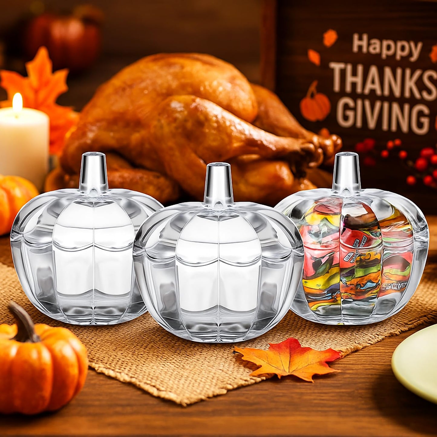 Tanlade 8 Pcs Glass Pumpkin Candy Jar Thanksgiving Candy Bowl Jars with Lids Pumpkin Container with Cover Transparent Target Glass Dish for Thanksgiving Home Party Wedding Decoration