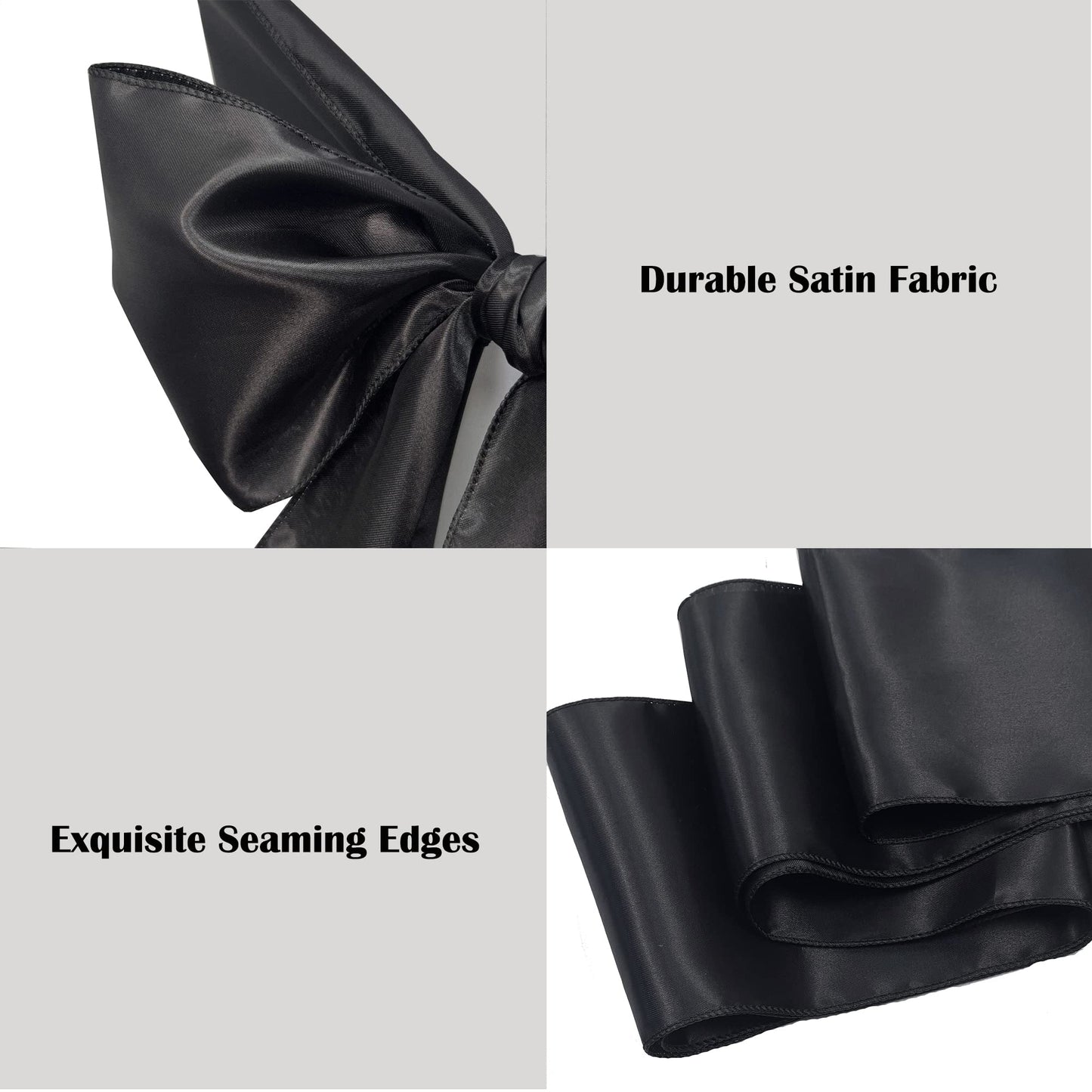 Maiangel Satin Chair Sashes Bows-12PCS Chair Ribbon Ties Back Sash for Wedding Party Events Banquet Chair Cover Decoration (Black)