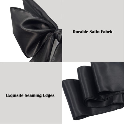 Maiangel Satin Chair Sashes Bows-12PCS Chair Ribbon Ties Back Sash for Wedding Party Events Banquet Chair Cover Decoration (Black)