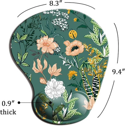 DOOKE Ergonomic Mouse Pad with Wrist Support, Cute Mouse Pads with Non-Slip PU Base for Home Office Working Studying Easy Typing & Pain Relief Dark Green Floral