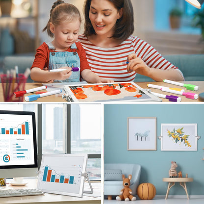 6 Pcs Small Dry Erase White Board with Stand 6 x 8'' Double Sided Magnetic Tabletop Whiteboard Mini Dry Erase Easel Board with 8 Markers 6 Magnets 6 Eraser for Drawing Office School Home