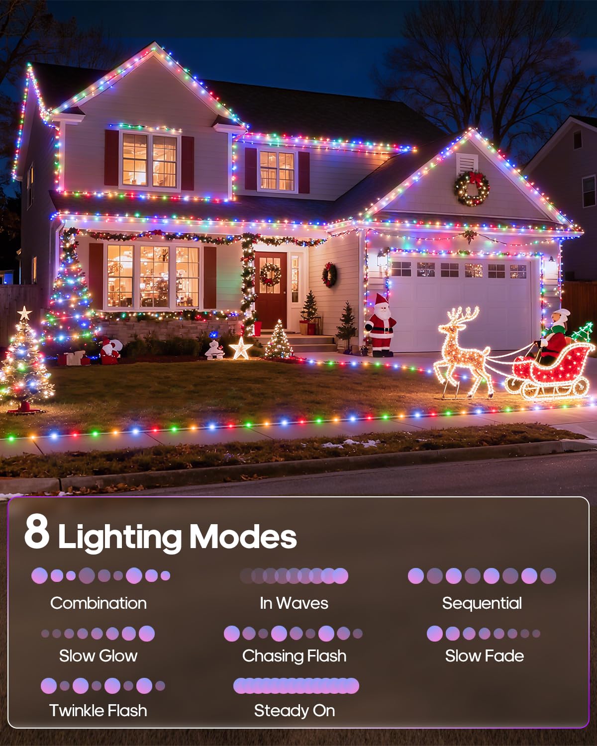 ICRGB Trampoline Lights, 66FT 200LED 1800mAh Solar Rope Lights Outdoor, IP67 Waterproof, Solar Power Outdoor Light, 8 Modes & Timer Function, Decorative for Trampoline Camping Tent Patio Porch Garden