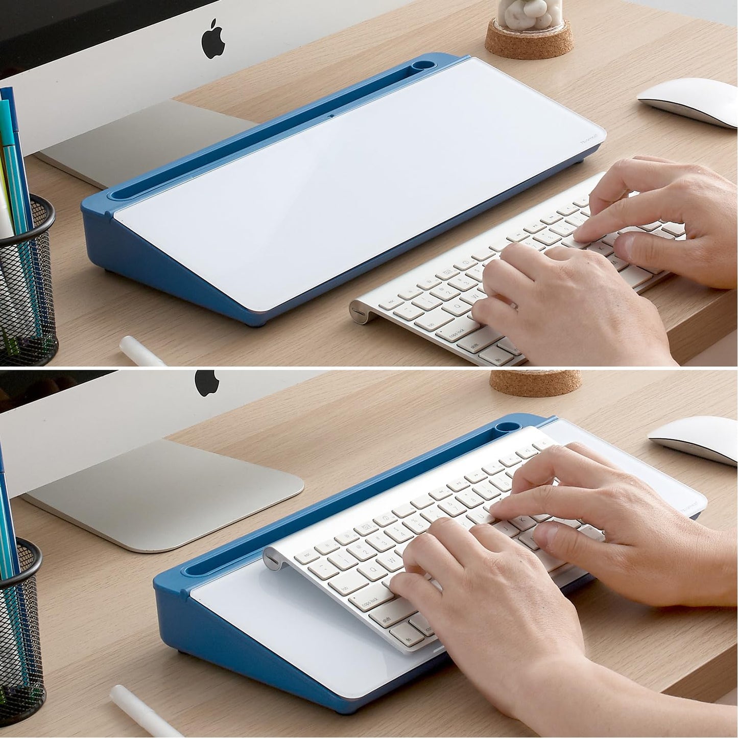 TSJ OFFICE Desktop Whiteboard Dry-Erase-Board - Computer Keyboard Stand White Board Surface Pad with Drawer, Desk Organizers with Accessories for Office, Home, School Supplies - Blue