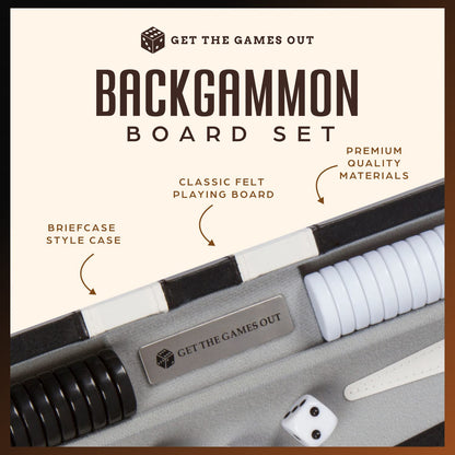 Get The Games Out Backgammon Set, Classic Board Game Case, 2 Players, Includes Strategy & Tip Guide, Perfect for Parties and Family Game Nights - Small, Black