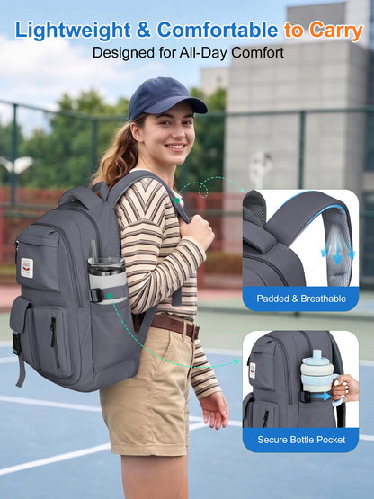 FIORETTO School Backpack for Teen Girls & Women with Compartment, Lightweight School Bag Bookbag with Multiple Pockets, Ideal for Middle High School, College, Travel, Dark Grey 25L