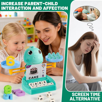 ISMETACU Upgraded Dinosaur Math Balance Toy with Number Blocks, Letter Cubes & 32 Learning Cards, Montessori Learning & Education Toys for Ages 3–7,Ideal Gift for Kids (Upgraded Blue)