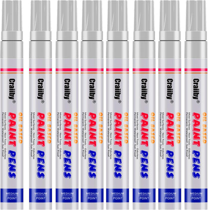 White Paint Markers, 8 Pack Oil-Based Waterproof Quick Dry and Permanent Paint Pen Set for Rocks Painting, Wood, Plastic, Canvas, Glass, Mugs, Metal, Tire, Stone, DIY Craft