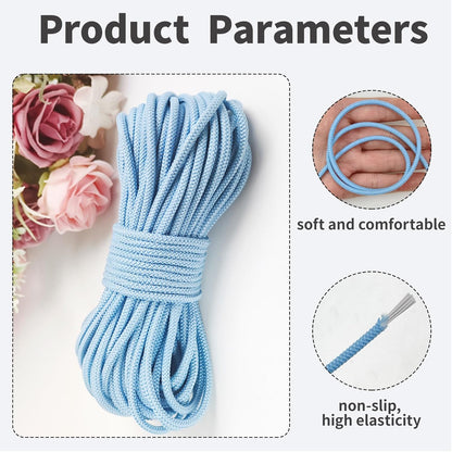 1/8 inch Non-Slip Elastic Band -3mm 15 Yards Soft Elastic Cord Stretch String Braided Thread for Sports Gear, DIY Crafts, Hair Bands, Shoelaces,Apparel Making & Camping Tie Down (Light Blue)