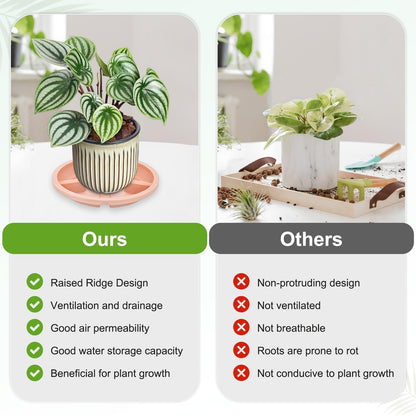M METERXITY 2-Pack Plant Saucers, 8 Inch OD Anti-Rot Root Resin Flower Pot Plant Saucers for Indoor/Outdoor, Flowerpot Drip Tray [6.3 Inch ID, Red Pottery]