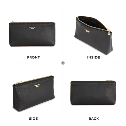 BERLINER BAGS Premium Genuine Leather Makeup Bag Anna, Cosmetic Bag for Purse, Travel and Cosmetics Pouch with Zipper for Women- Black