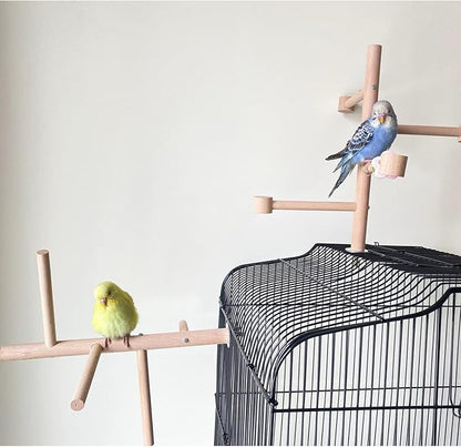 Wooden Bird Cage Stands Perches for Parrots, Parakeet Chewing Climbing Toys, Parrot Cage Top Tree Perches Play Stand Platform Playground Ladders Toys for Cockatiels Budgies Small Medium Parrots