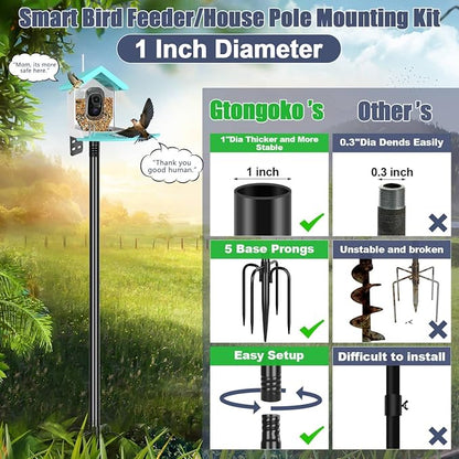 Gtongoko Smart Bird Feeder Pole 1-Inch Dia 2 Pack 79 Inch Bluebird House Pole for Outdoors Weather Station Heavy Duty Metal Mounting Kit Adjustable Bird Feeder Stand Black