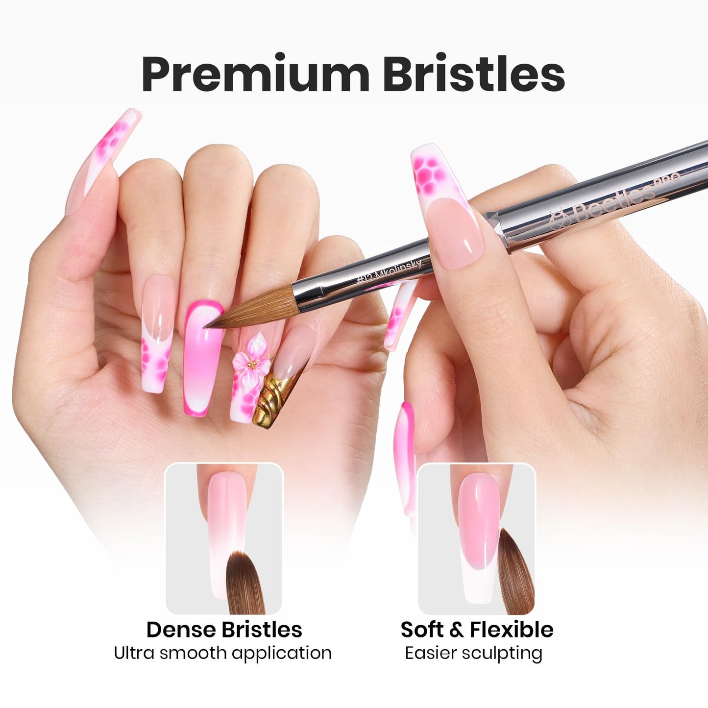 Beetles Nail Art Brushes 8pcs – Crystal Nail Art Tools 5pcs Double-headed Nails Dotting Tool, 3pcs Striping Liner Brushes for Nails with Pearls Bowknot Stickers, DIY Home Salon Manicure Design Tools