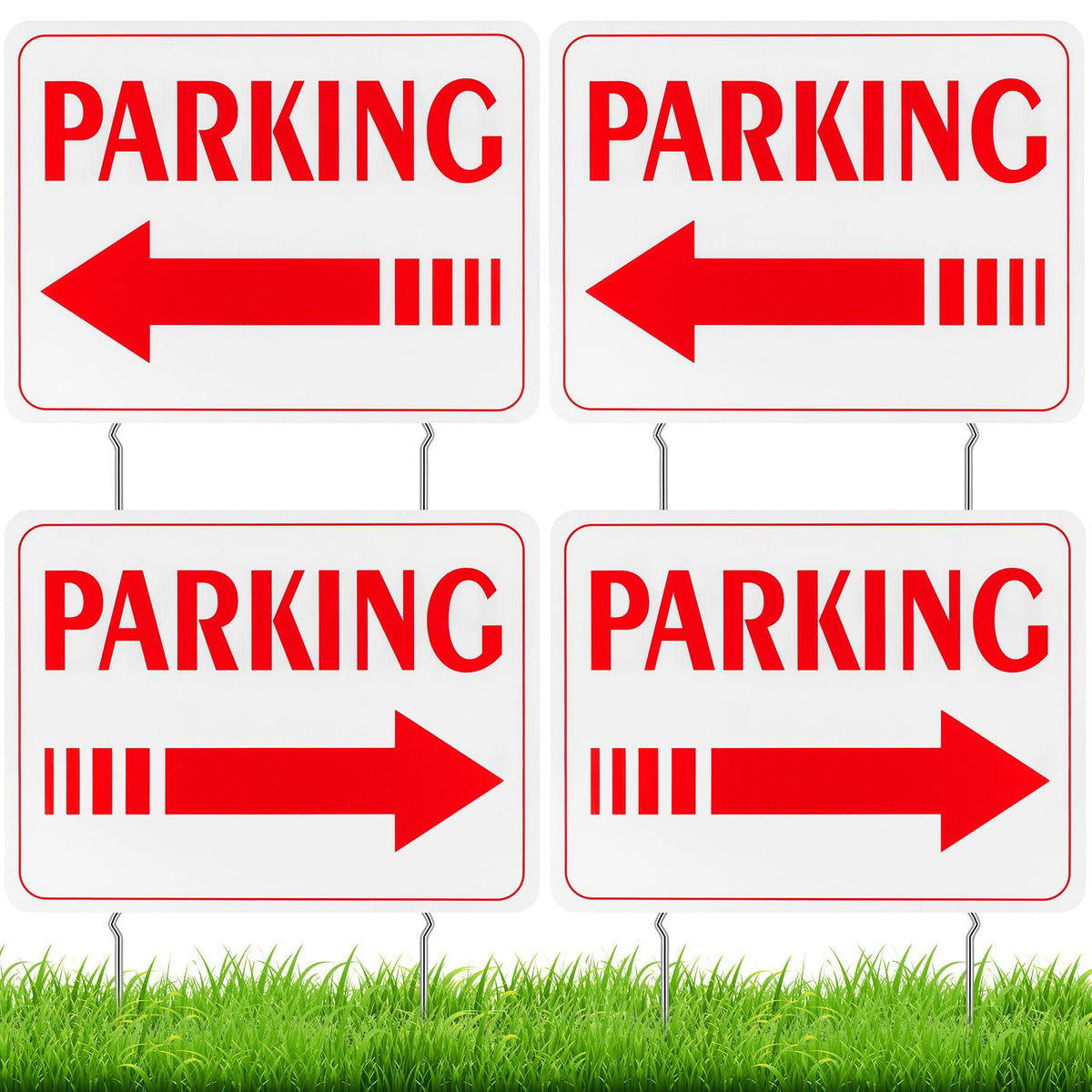 Qunclay 4 Pcs Event Parking Sign with Stake, with Directional Arrows 12 x 16 Inch Double Sided Corrugated Plastic Guest Parking Sign for Outdoor Yard(Red)
