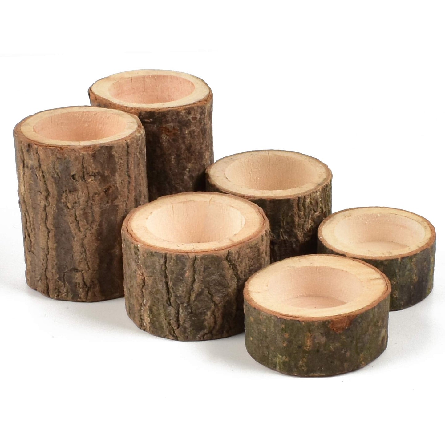 Hagao Tea Light Candle Holders, Personalized Wooden Votive Tealight Holder for Wedding Party Birthday Holiday Set of 6 (1" x2, 1.7" x2, 2.8" x2)