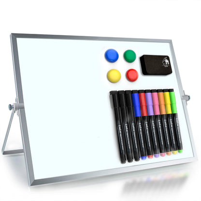 Magnetic Dry Erase Board 16x12 Inch - Double-Sided Desktop Whiteboard with 360° Rotating Stand - Small Portable White Board Set with 10 Markers, 4 Magnets, Eraser for Home Office, School, Desk