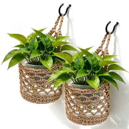 4-Pack 5-Inch Macrame Wall Plant Hangers, Natural Cotton Hanging Planter Baskets for Indoor Plants, Boho-Style Woven Plant Baskets for Walls, Small Hanging Pots for Succulents and Kitchen Storage
