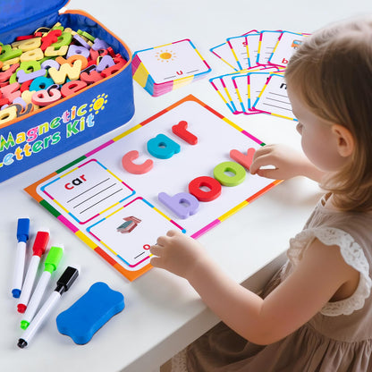Sundaymot Magnetic Alphabet Letters Kit，310 Pcs with Magnetic Board and Organizer Bag, Upper and Lower Case Wooden Letters， Educational Toy Set for Classroom Kids Learning Spelling