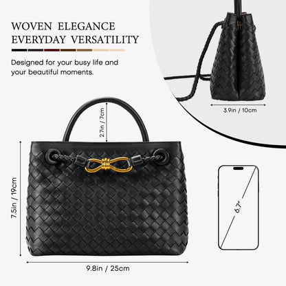 Woven Tote Bag for Women Leather Shoulder Handbag Designer Top Handle Purses(Black)
