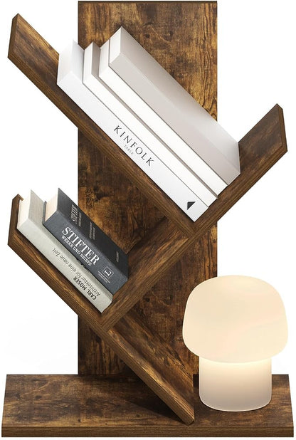 Furinno Tree Book Shelf, 3-Tier Bookshelf with Angled Open Shelf, Tree Bookcase for Room Decor, 8.4 x 15.7 x 21.3, for Organization and Storage, for Living Room, Bedroom, Home Office, Amber Pine | Furinno