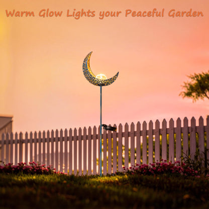 Homeimpro Moon Solar Garden Lights Outdoor Stakes, Waterproof Crackle Glass Metal Yard Lights for Lawn, Patio Accessories, Backyard Decor, Birthday Gifts for Mom