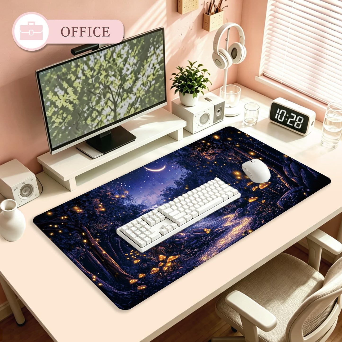 XUNLURY Fantasy Forest Large Mouse Pad Desk Mat, Starry Night Mystical Enchanted Forest Extended Gaming Mousepad, Non-Slip Desk Pad for Home Office Work, 31.5x15.7 Inch