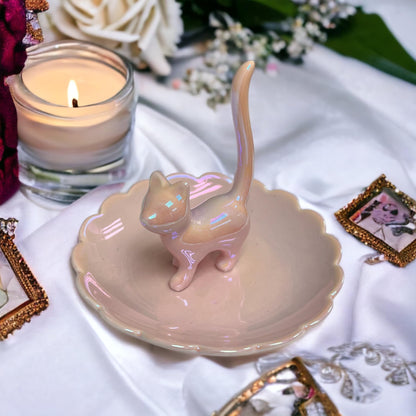 ROSA&ROSE Cat Ring Holder Trinket Tray Ceramic Jewelry Dish Decorative Ring Holder/Trinket Tray Engagement Wedding Birthday Gifts for Women Her(Pink)