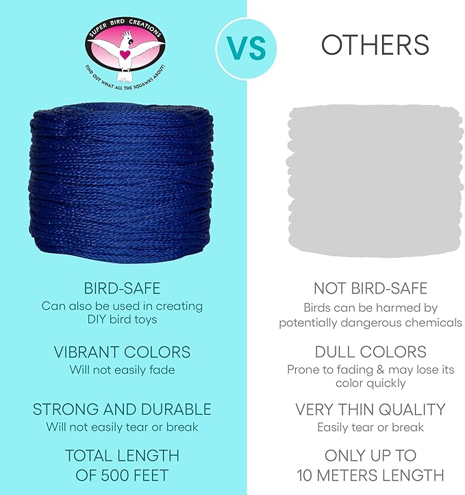 Super Bird Creations SB50027 Braided Polly Rope - Ideal for Making Bird Toys & Crafting - Hollow Polyethylene Cordage - 1/8" Diameter & 500 Meters Long - Ideal for Parrots - Vibrant Blue