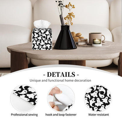 POIUBLE Cute Ghosts Tissue Box Cover Halloween Leather Tissue Box Holder Square Facial Paper Organizer Dispenser for Bathroom Kitchen Bedroom Vanity Countertop Night Stands