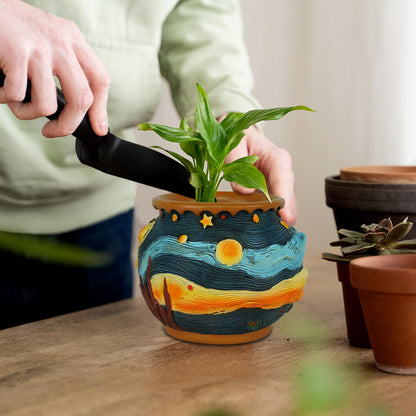 U WONDERFUL Plant Pots with Drainage Holes - Cute Unique Starry Sky Theme Flower Pots - Decorative Planter for Indoor/Outdoor, Funny Plant Pots for Home Garden Decor